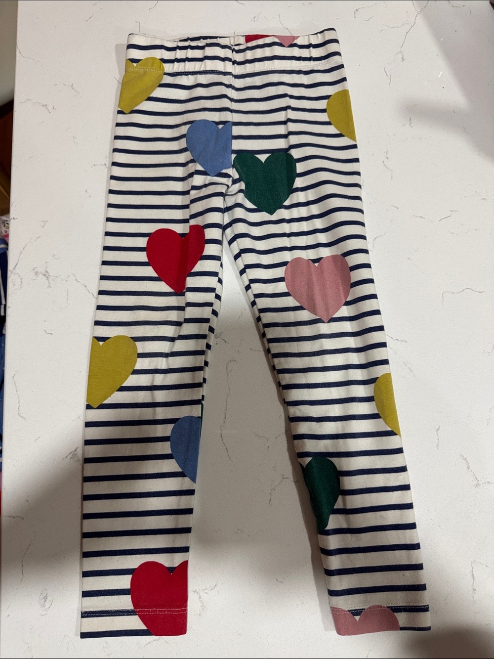 Mini Boden Navy Stripe Leggings with Multicolor Hearts